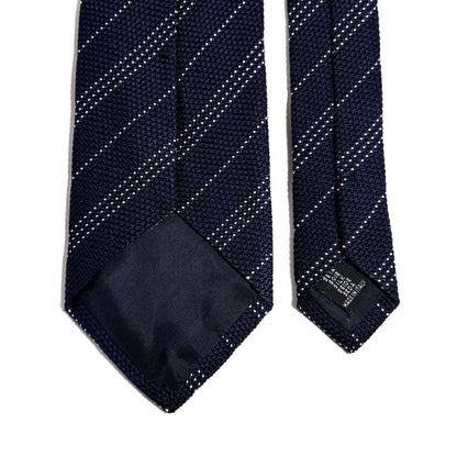 Navy Blue Striped Silk Grenadine Tie (Garza Fina)