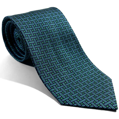 Turquoise Geometric Jacquard Silk Tie