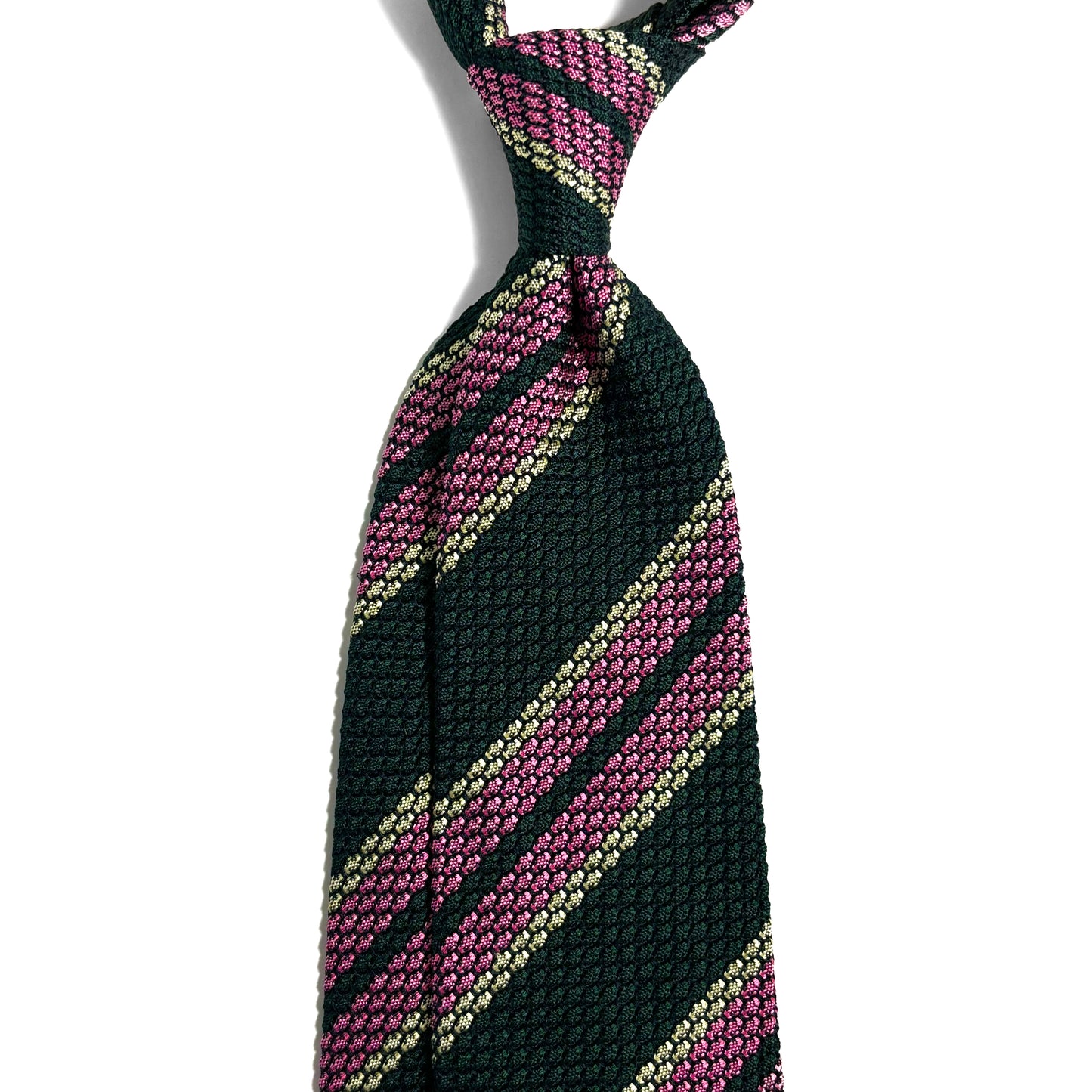 Forest Green & Pink Striped Silk Grenadine Tie (Garza Grossa)