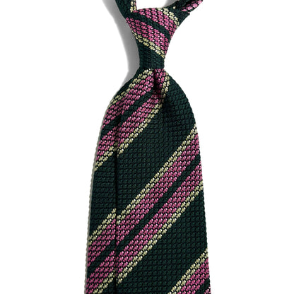 Forest Green & Pink Striped Silk Grenadine Tie (Garza Grossa)