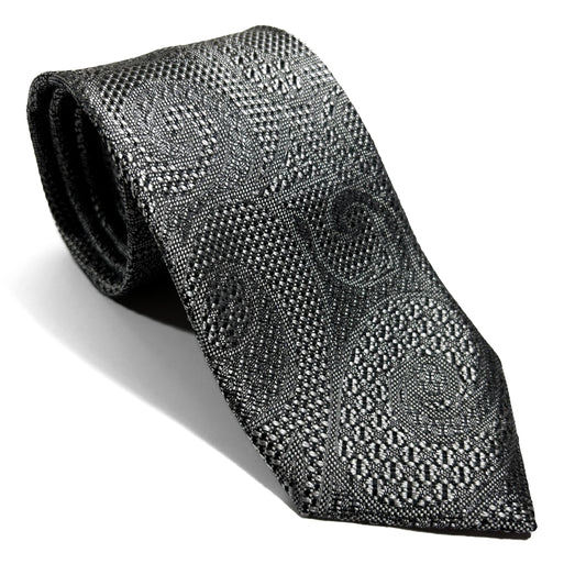 PHOENIX Silver Paisley Silk Grenadine Jacquard Tie