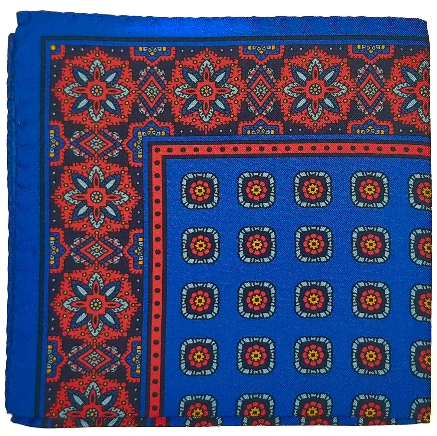 12.5" Royal Blue Geometric Medallion Silk Twill Pocket Square