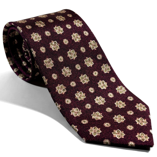 Burgundy Floral Printed Panama Silk Tie