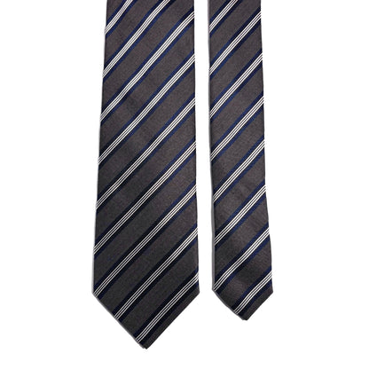 Gray & Navy Blue Striped Silk Jacquard Tie