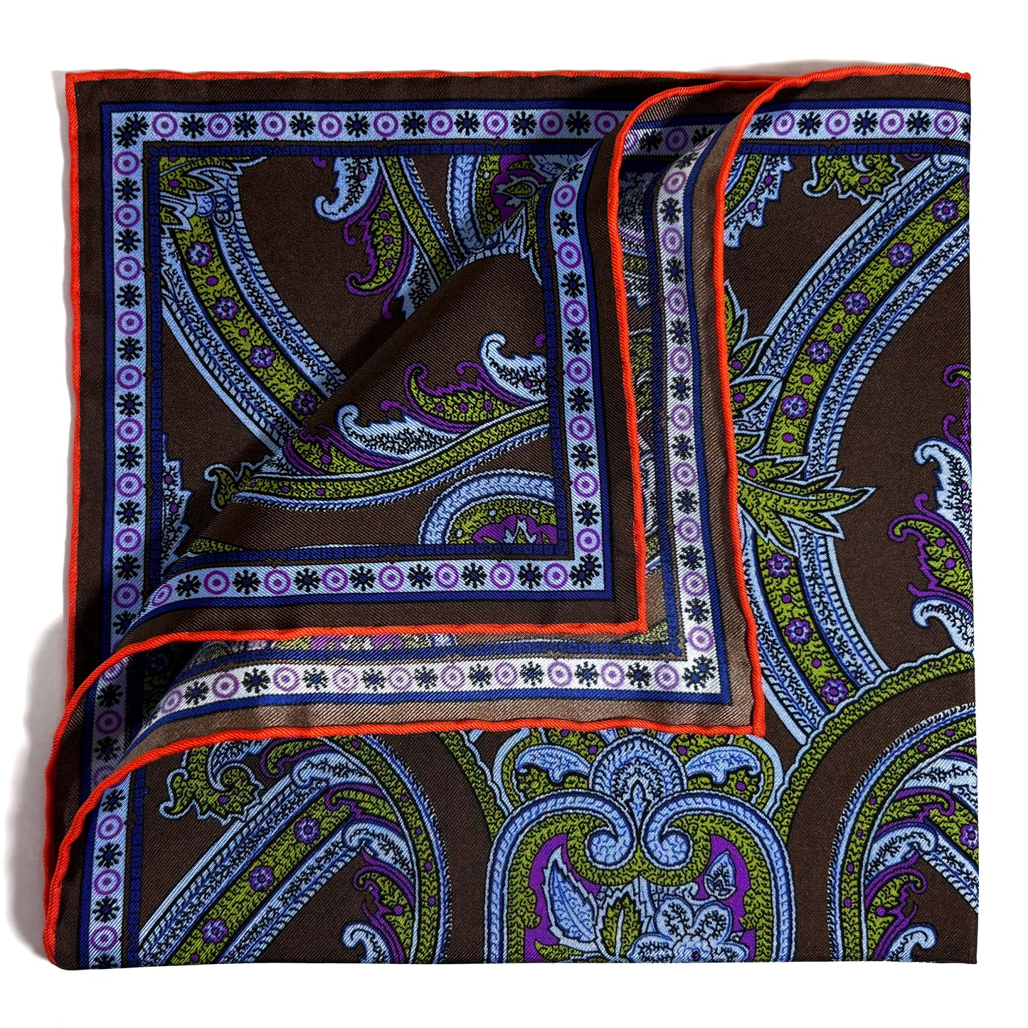 Brown & Orange Floral Paisley Silk Pocket Square
