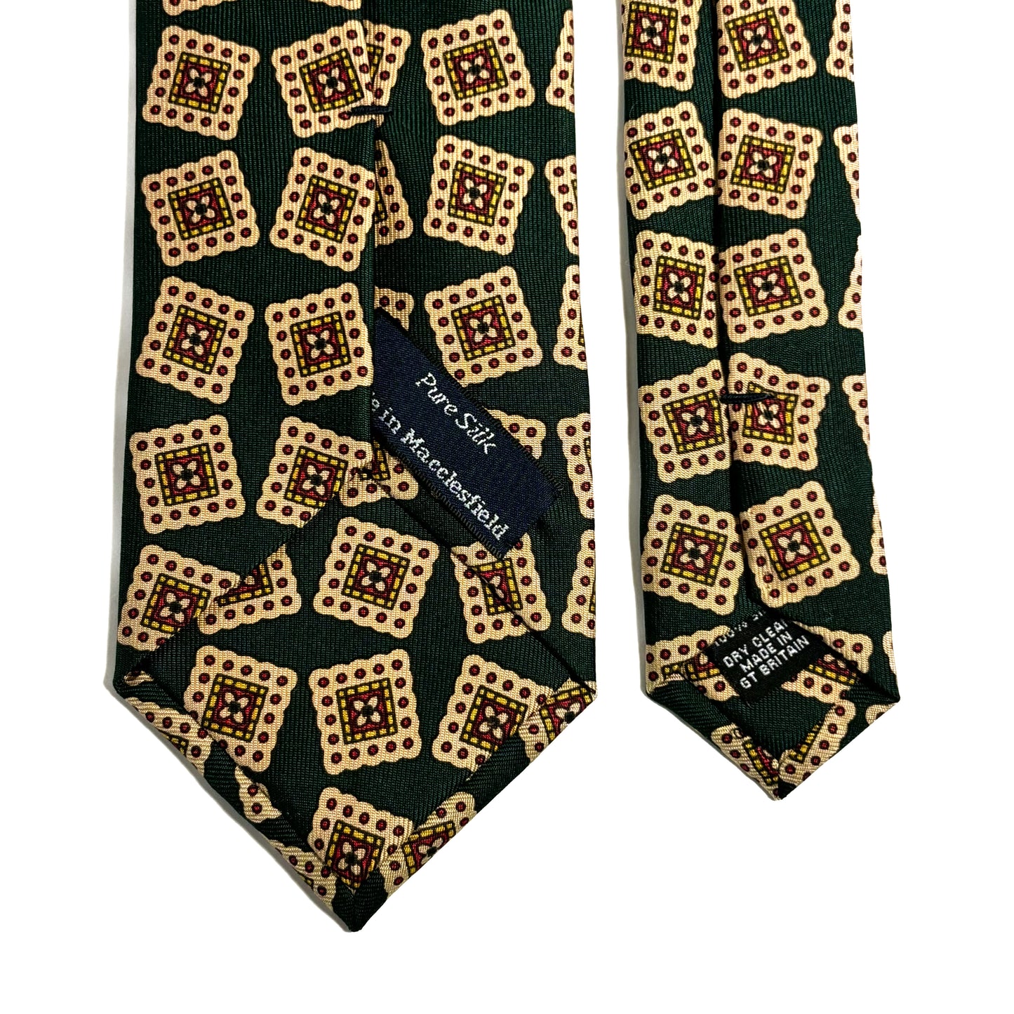 Hand-Printed Bottle Green Block Geometric Silk Tie
