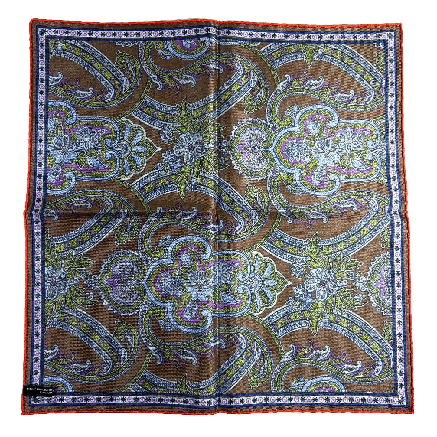 Brown & Orange Floral Paisley Silk Pocket Square
