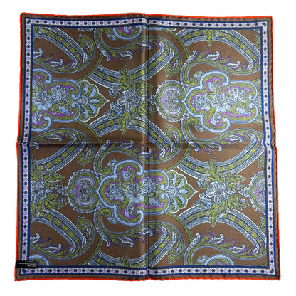 Brown & Orange Floral Paisley Silk Pocket Square