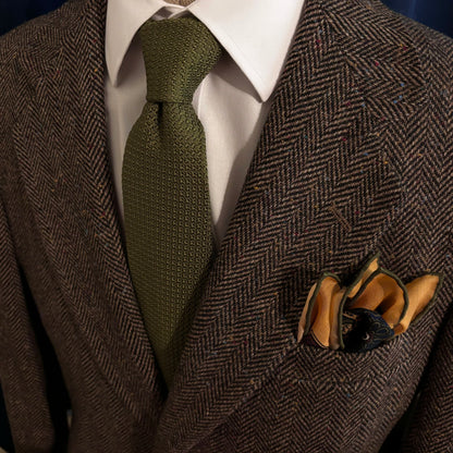 Dominus - Yellow & Olive Green - Wool/Silk Pocket Square