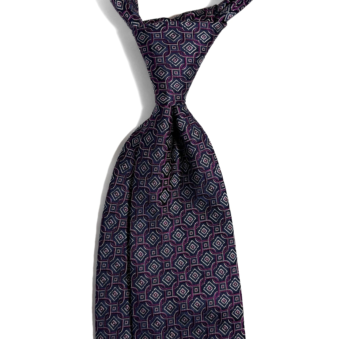 Navy Blue & Purple Geometric Silk Jacquard Tie