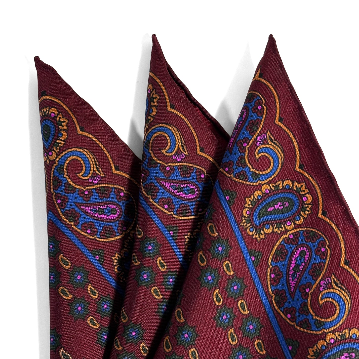 Burgundy Small Paisley Ancient Madder Silk Pocket Square