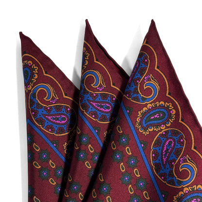 Burgundy Small Paisley Ancient Madder Silk Pocket Square
