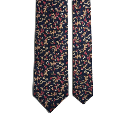Navy Blue Floral Motif Printed Panama Silk Tie