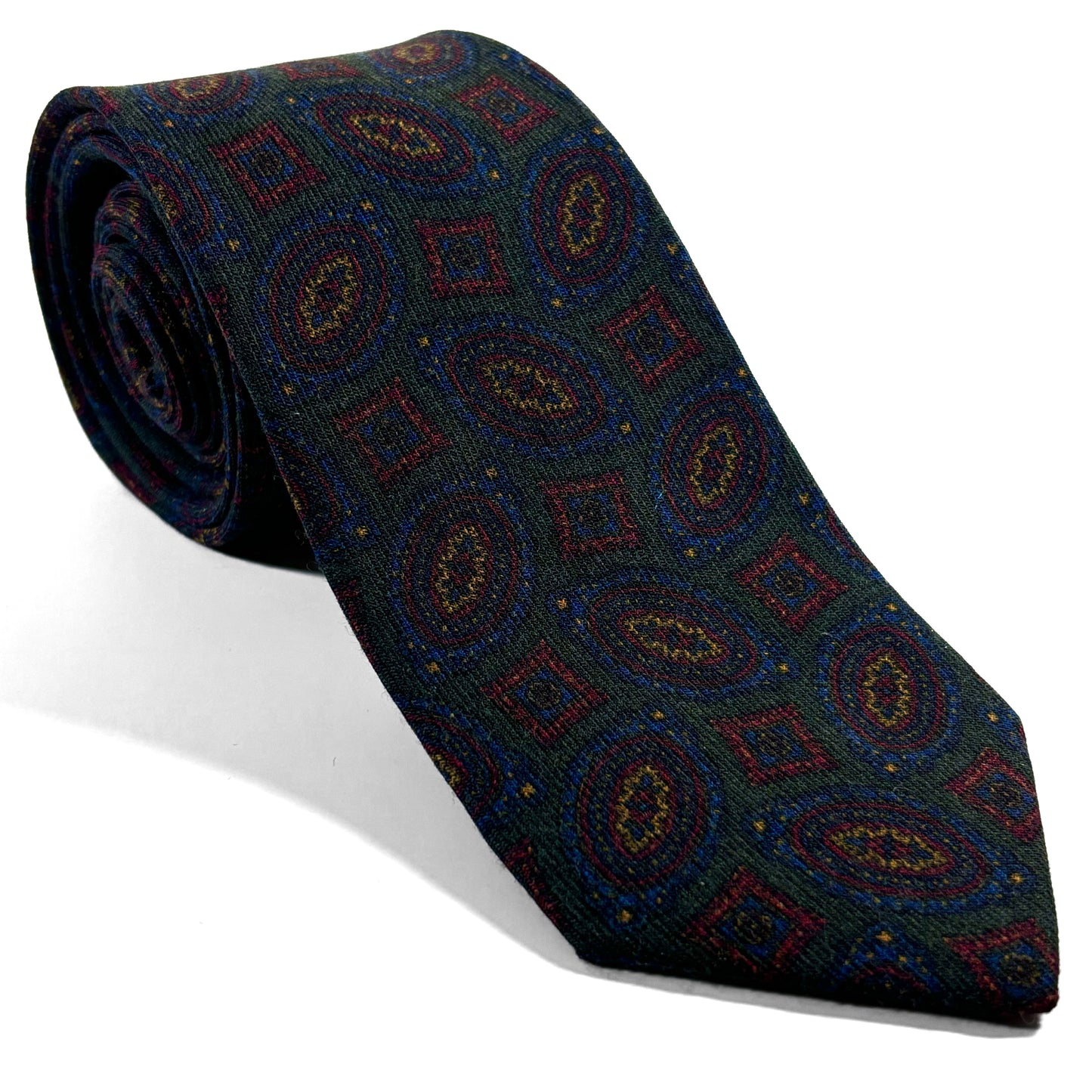 Forest Green Geometric Wool/Silk Tie