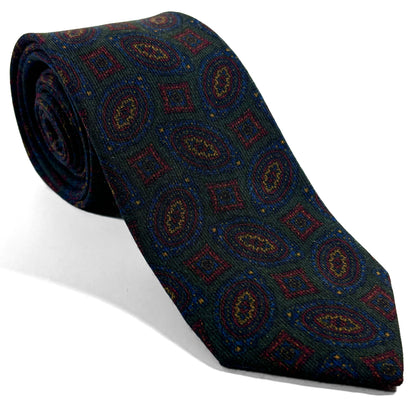 Forest Green Geometric Wool/Silk Tie