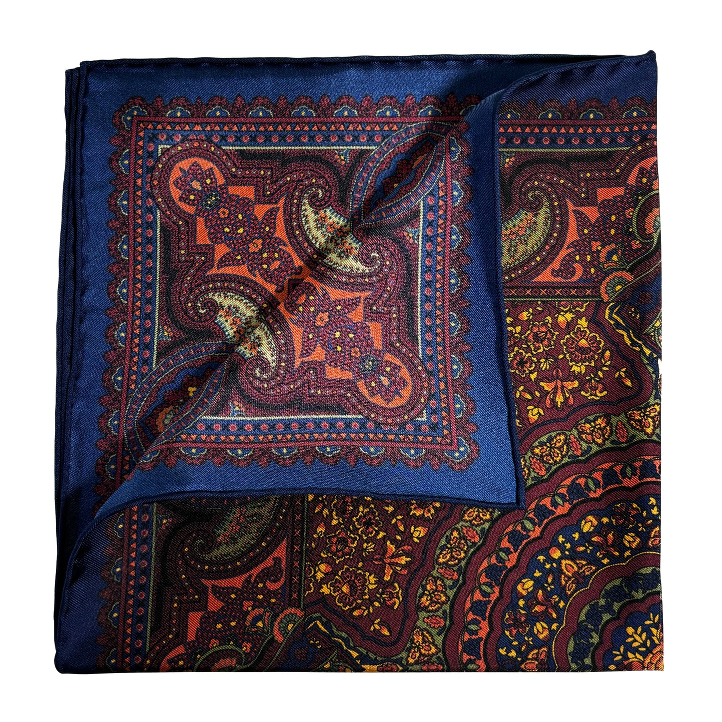 Burgundy & Gold Floral Medallion Silk Pocket Square