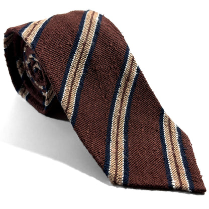 Brown Stripe Untipped Silk Shantung Tie