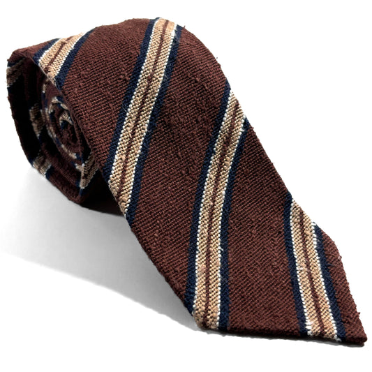 Brown Stripe Untipped Silk Shantung Tie