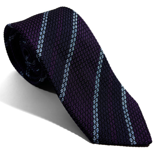 Purple & Navy Blue Striped Silk Grenadine Tie (Garza Grossa)