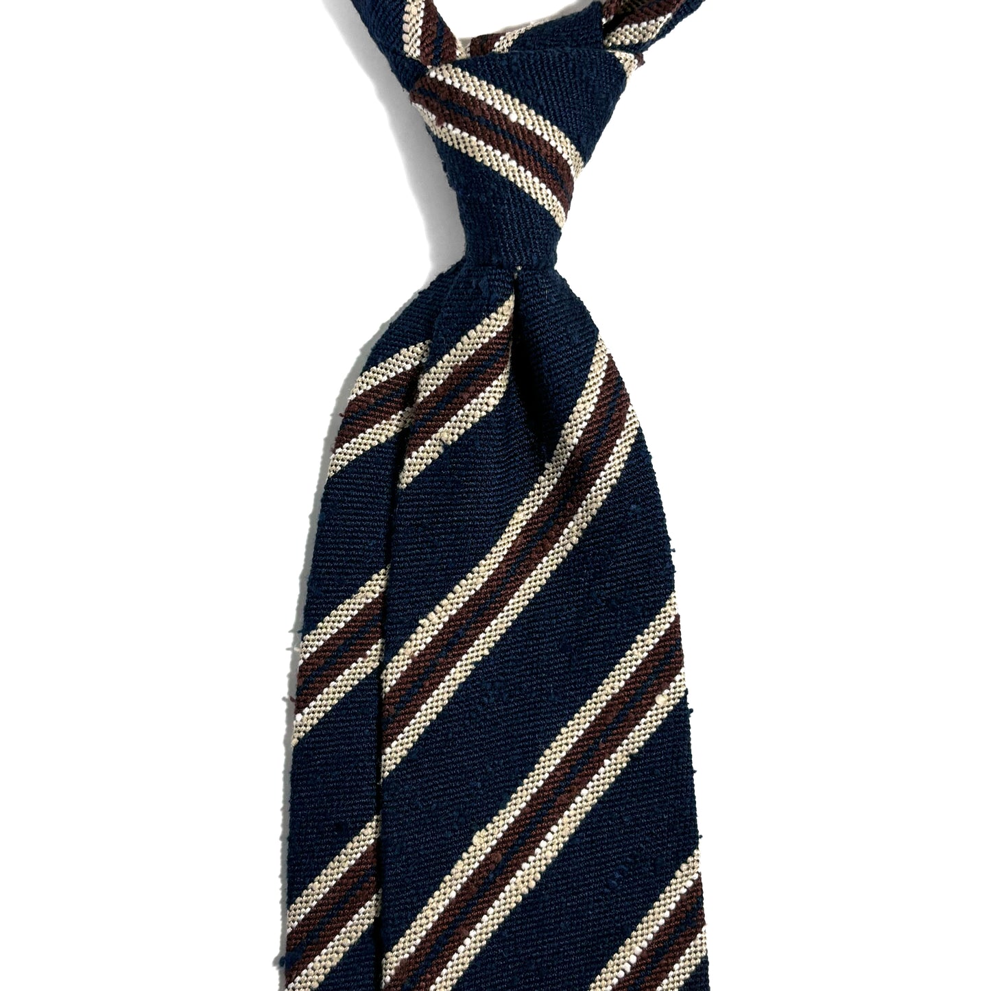 Luxury Navy Blue Stripe Untipped Silk Shantung Tie