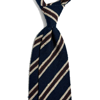 Luxury Navy Blue Stripe Untipped Silk Shantung Tie