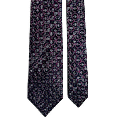 Navy Blue & Purple Geometric Silk Jacquard Tie