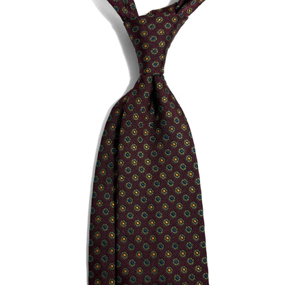 Burgundy English Jacquard Silk Tie w/ Floral Pattern