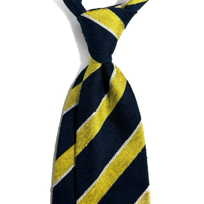 Navy Blue & Lemon Yellow Striped Silk Shantung Tie