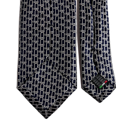 Navy Blue Bridle Motif Silk Satin Tie