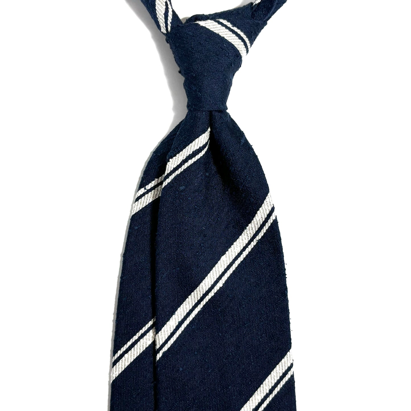 Navy Blue Striped Untipped Shantung Silk Tie