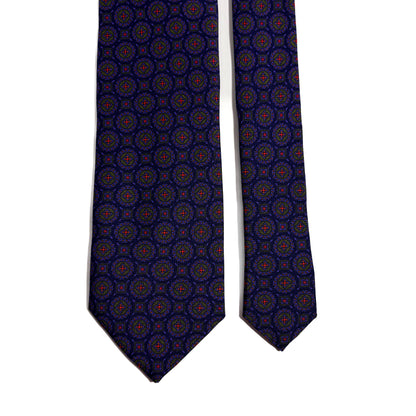 Hand-Printed Blue & Green Geometric Ancient Madder Silk Tie