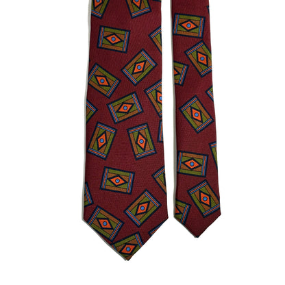 Burgundy Geometric Motif Printed 36oz Silk Twill Tie