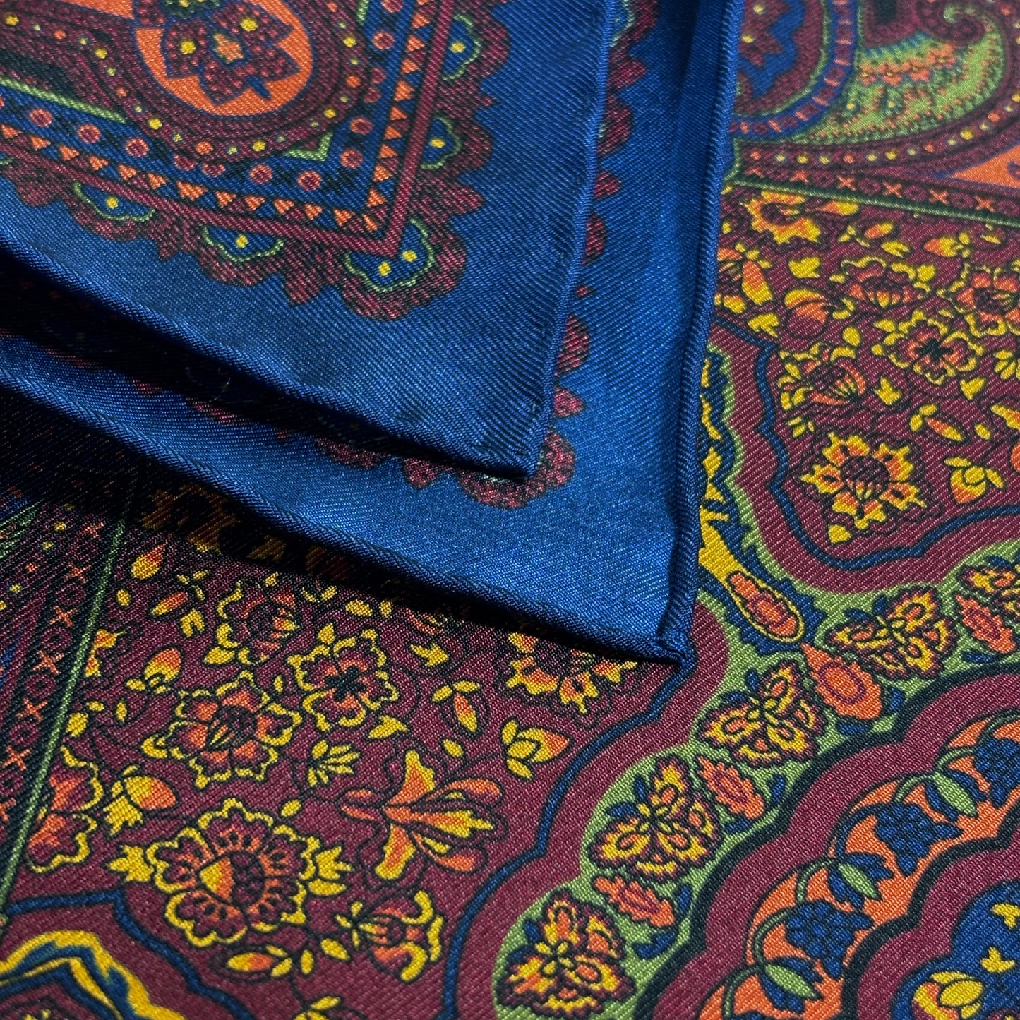 Burgundy & Gold Floral Medallion Silk Pocket Square