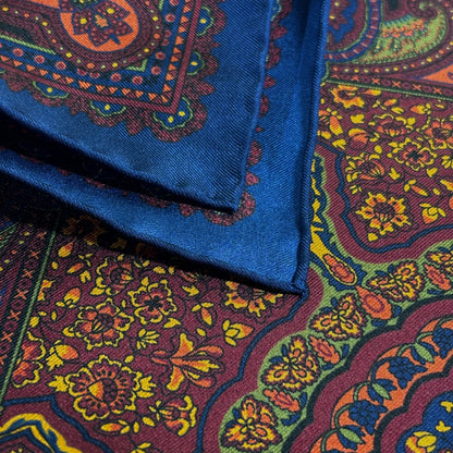 Burgundy & Gold Floral Medallion Silk Pocket Square
