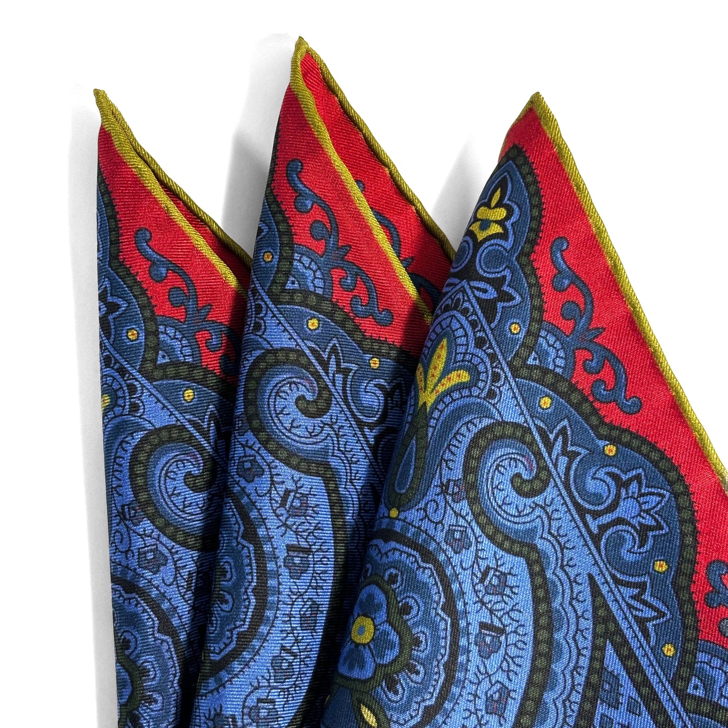 Red & Blue Medallion Ancient Madder Silk Pocket Square