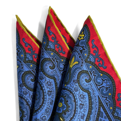 Red & Blue Medallion Ancient Madder Silk Pocket Square