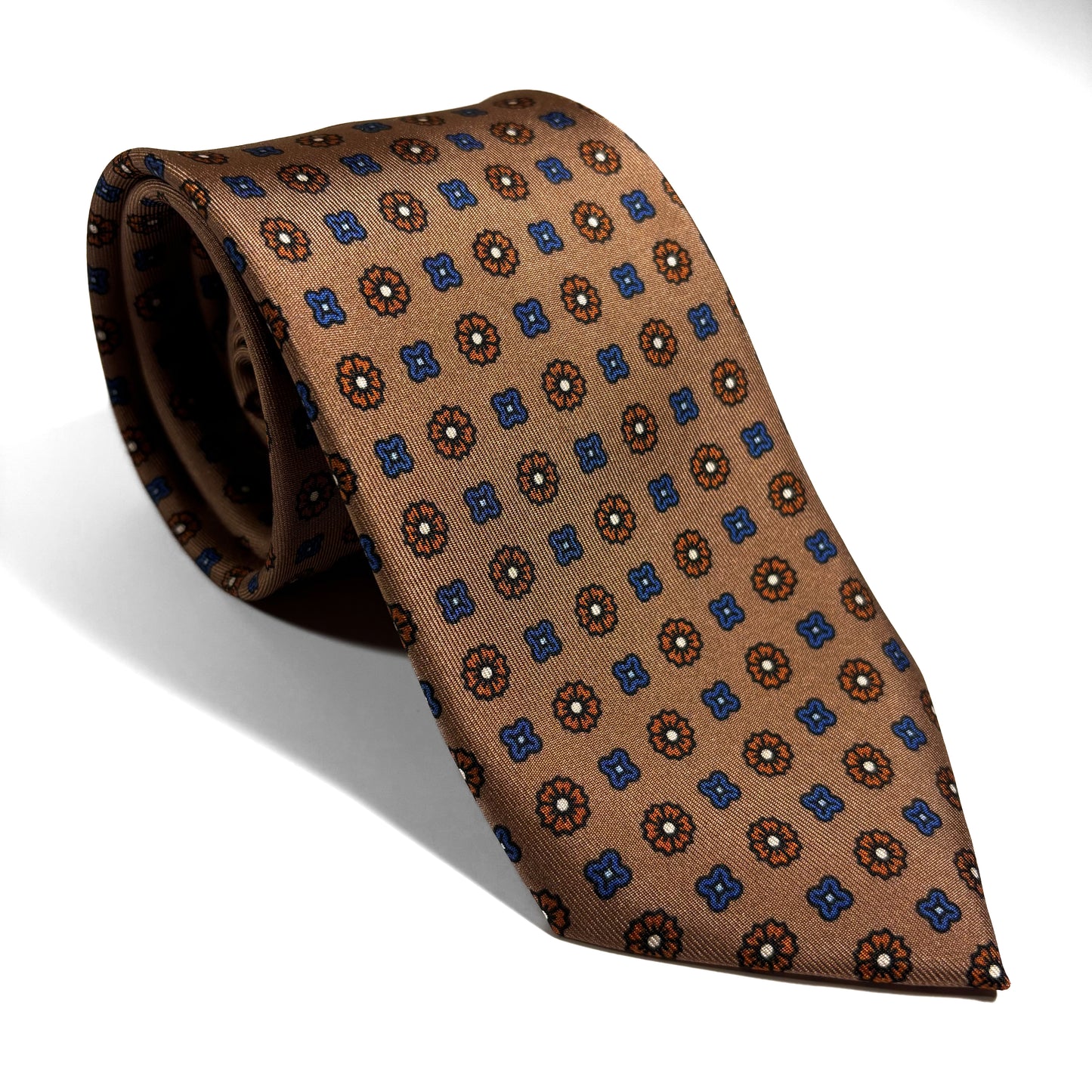 Beige Floral Printed Silk Twill Tie