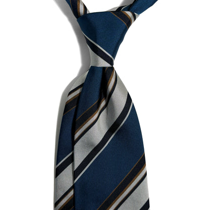 Navy Blue & Silver Striped Silk Repp Tie