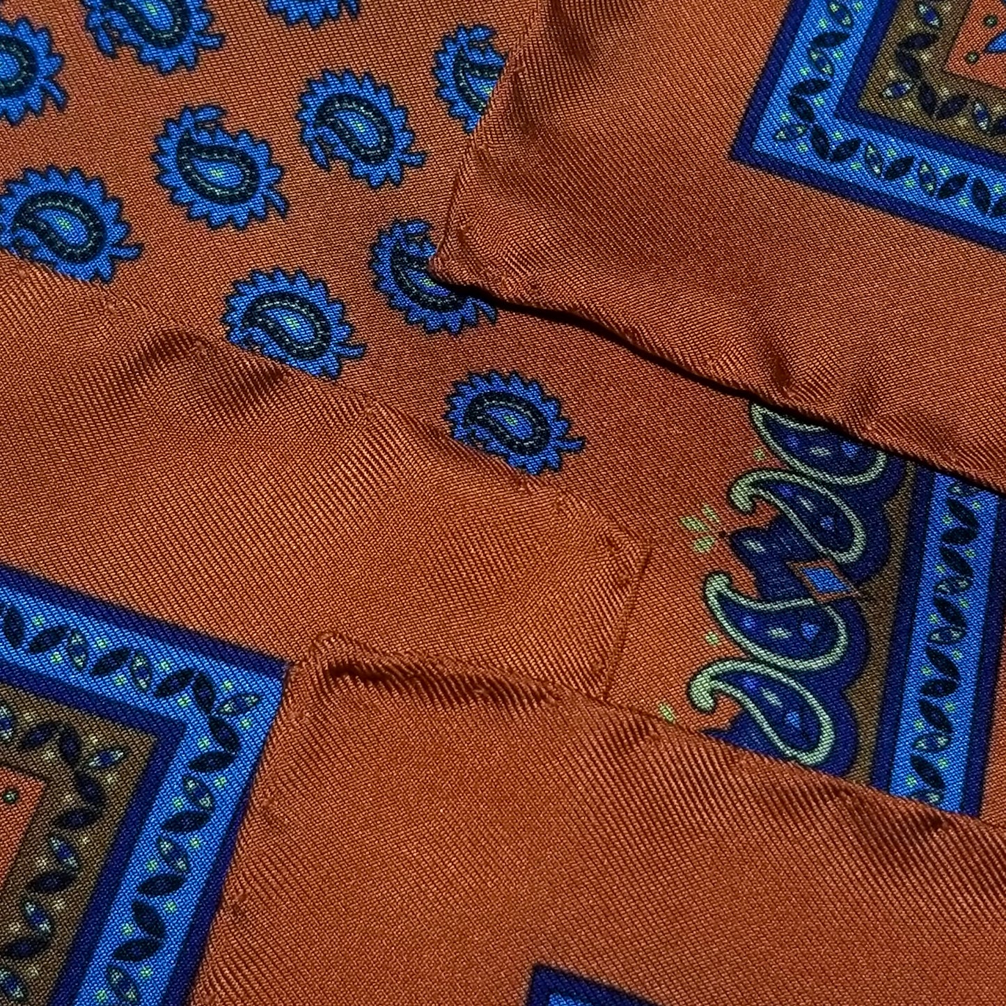 17" Orange Paisley Silk Twill Pocket Square