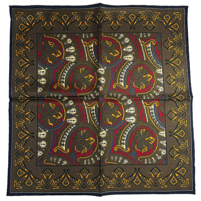 Burgundy & Olive Green Medallion Silk Pocket Square