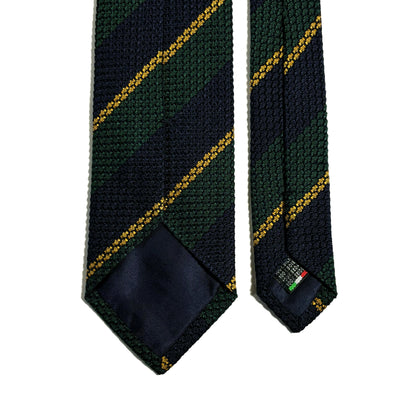 Navy Blue & Green Striped Silk Grenadine Tie (Garza Grossa)