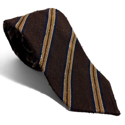 Dark Brown & Gold Stripe Untipped Silk Shantung Tie