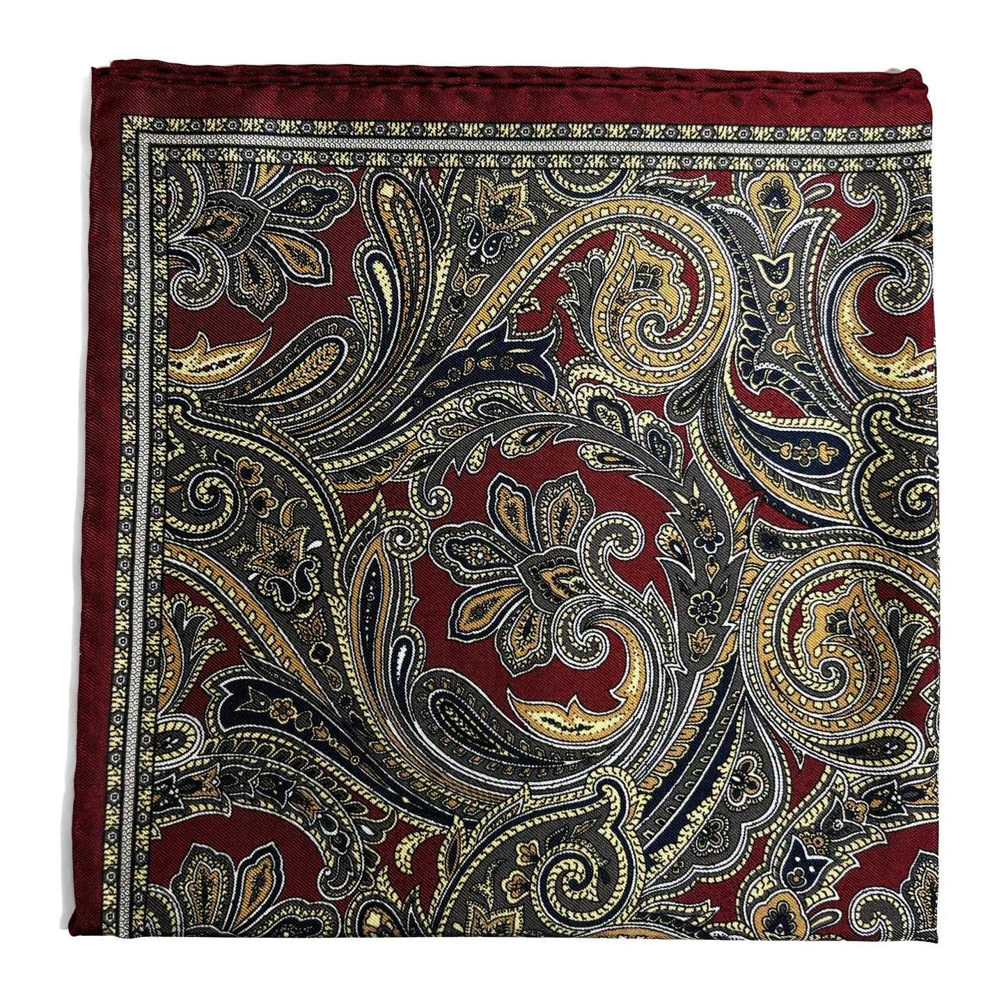 Burgundy Paisley Silk Pocket Square