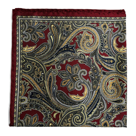 Burgundy Paisley Silk Pocket Square