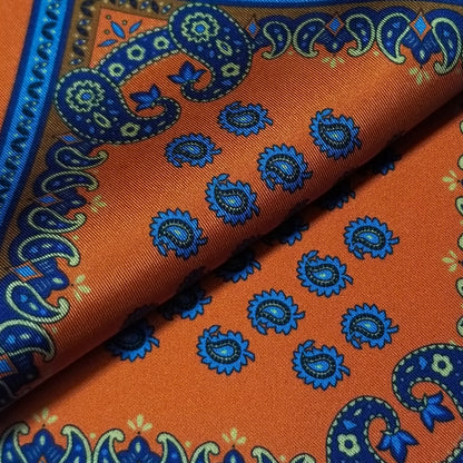 17" Orange Paisley Silk Twill Pocket Square