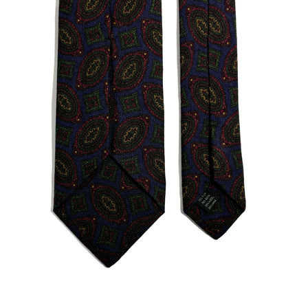 Navy Blue Geometric Wool/Silk Tie