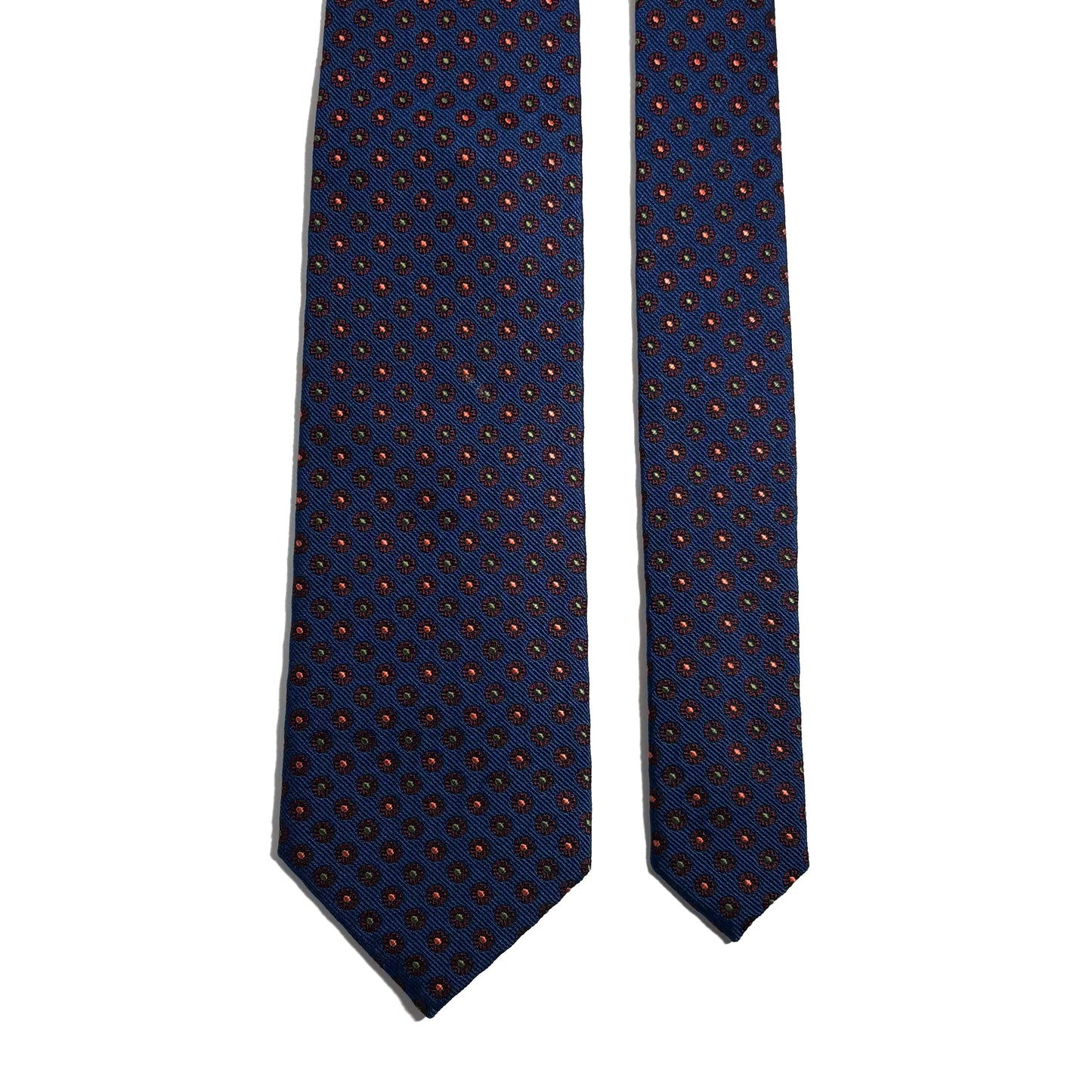 Navy Blue English Jacquard Silk Tie w/ Floral Pattern