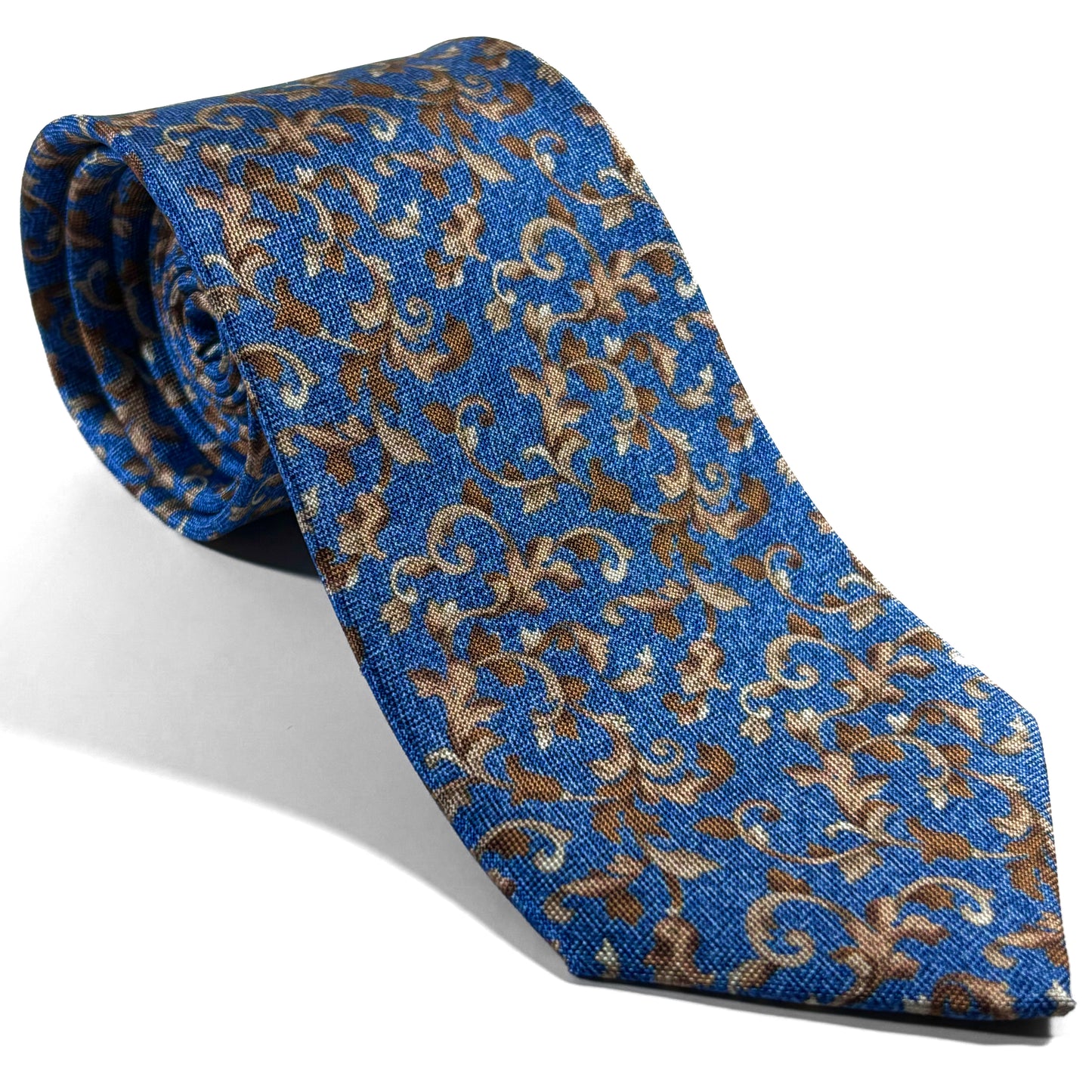 Light Blue Floral Motif Printed Panama Silk Tie