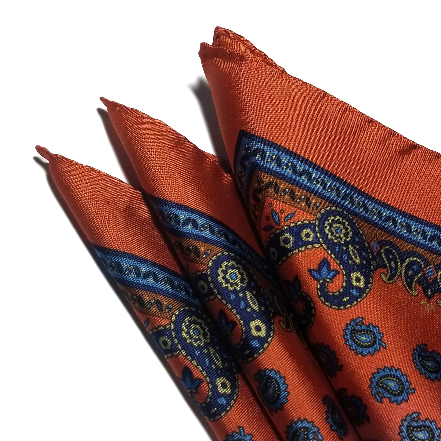 17" Orange Paisley Silk Twill Pocket Square