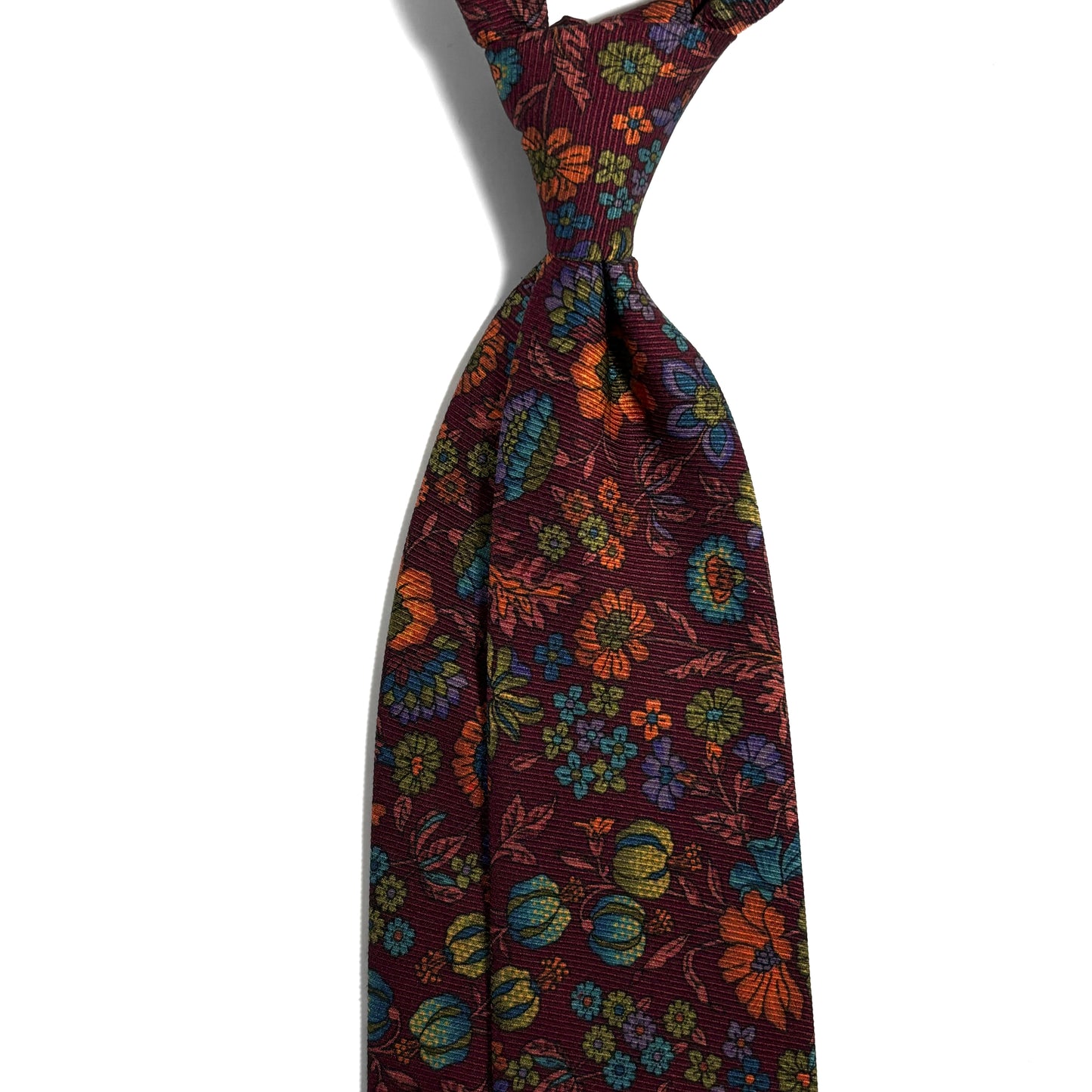 Burgundy Floral Motif Italian Madder Silk Tie